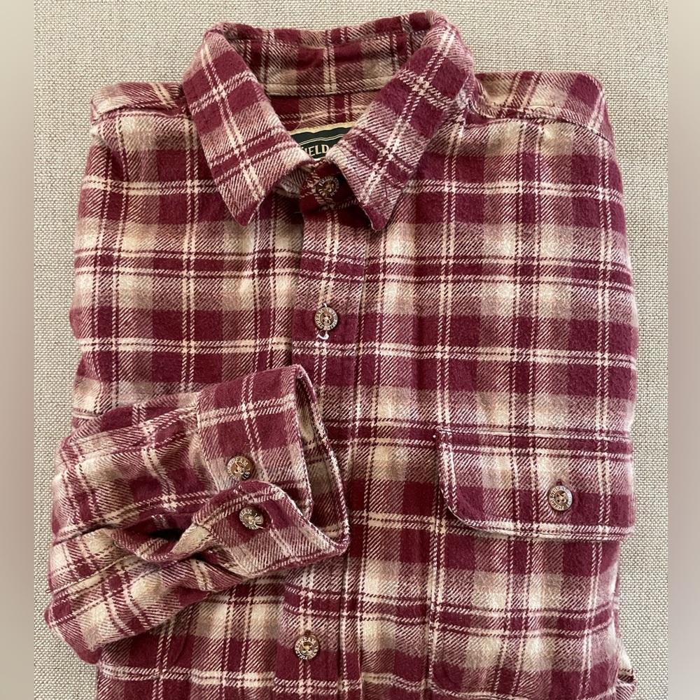 FIELD & STREAM Vintage Thick‎ Cotton Flannel Plaid Chores Shirt Size L-TALL